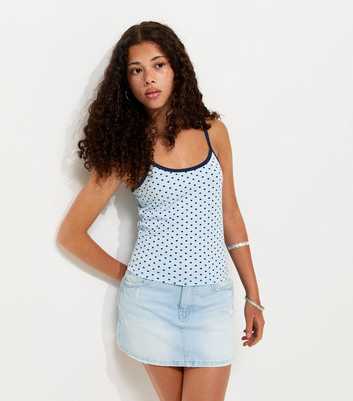 Girls Blue Polka Dot Stretch Cotton Scoop Cami Top