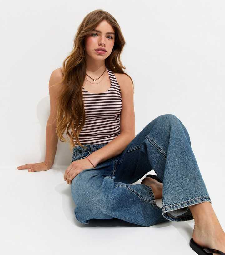 Girls Cotton Brown Stripe Jersey Halter Top