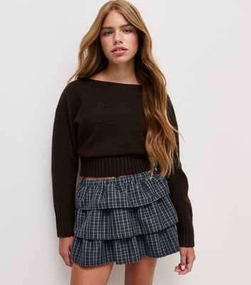 Girls Blue Checked Three Tier Flannel Rara Skort