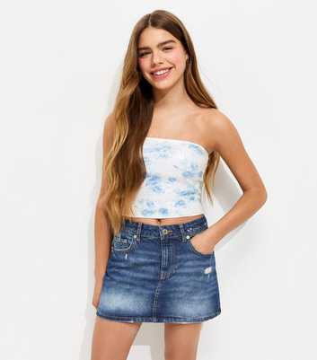 Girls Blue Distressed Denim Skort