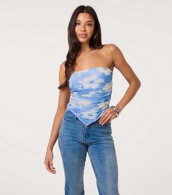Pink Vanilla Light Blue Floral Print Handkerchief Hem Bandeau Top