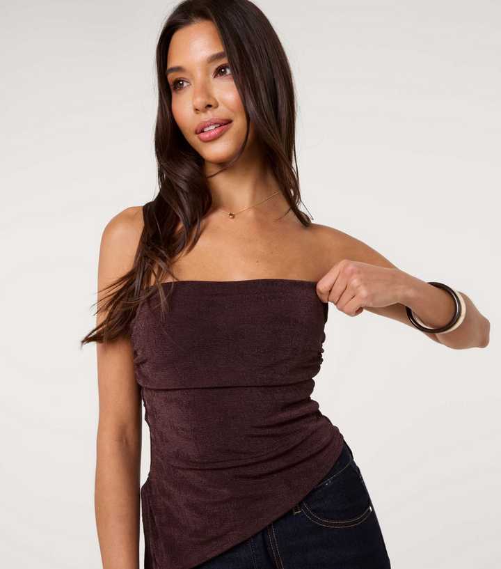 Pink Vanilla Dark Brown Asymmetric Hem Bandeau Top