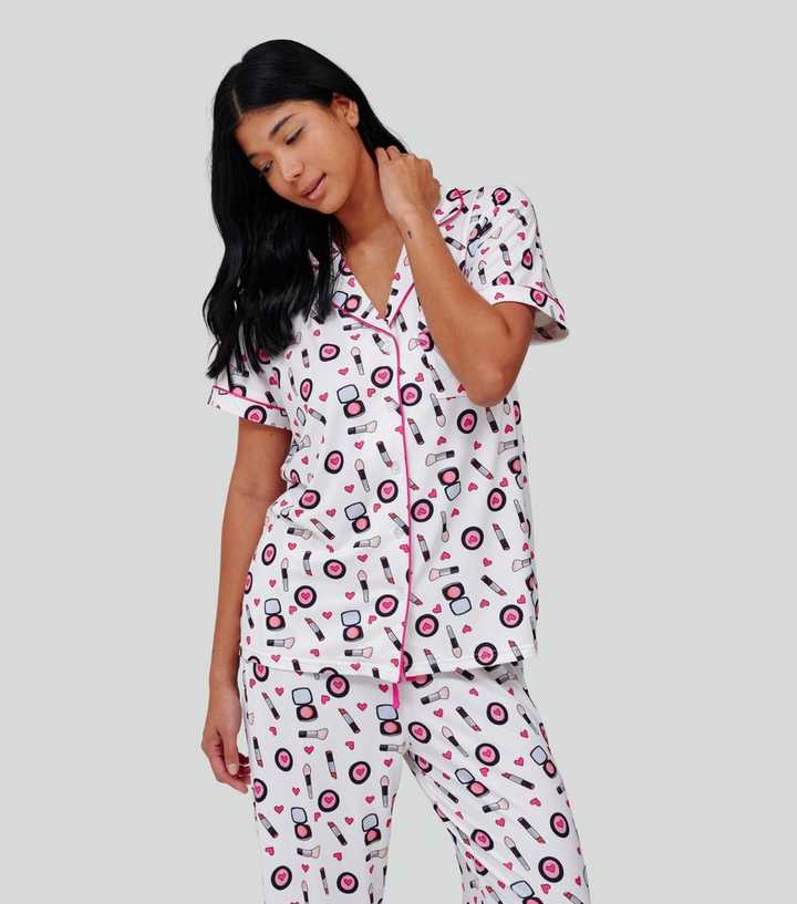 Loungeable Pink Makeup Print Short Sleeve Pyjama Set