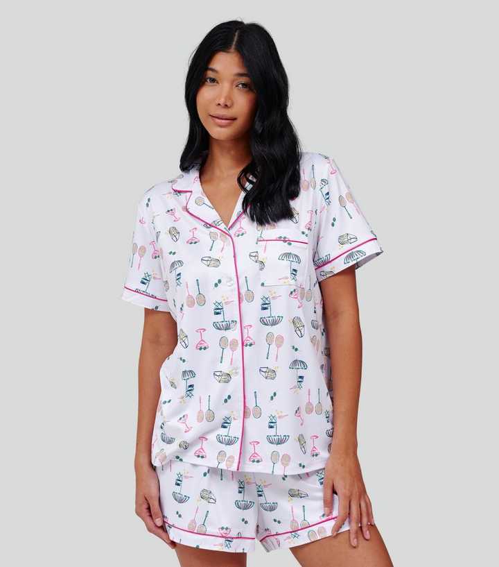 Loungeable White Tennis Print Short Sleeve Pyjama Set