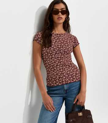 Red Cotton Rich Ribbed Ditsy Print T-Shirt