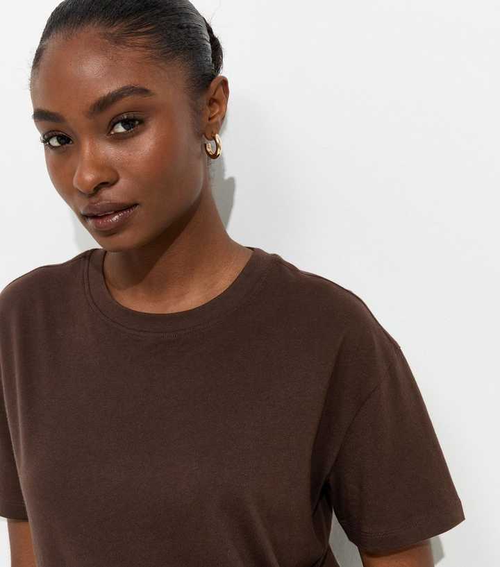 Dark Brown Cotton Boxy Fit T-Shirt