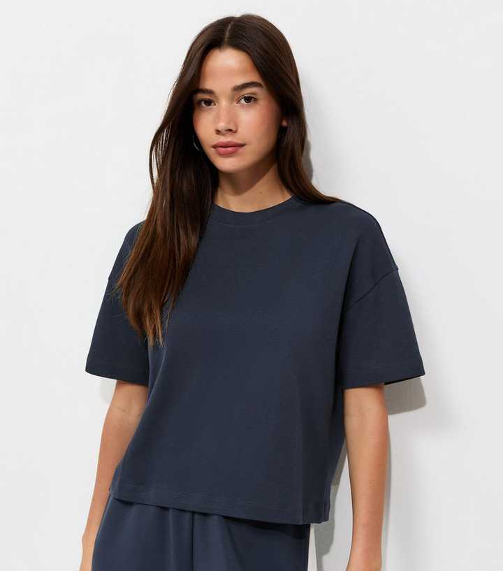 Premium Navy Heavyweight Cotton Boxy Fit T-Shirt