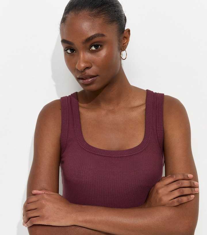 Dark Burgundy Cotton Rich Square Neck Vest Top
