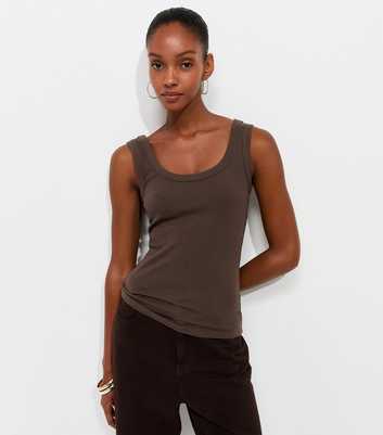 Dark Brown Cotton Rich Scoop Neck Vest Top