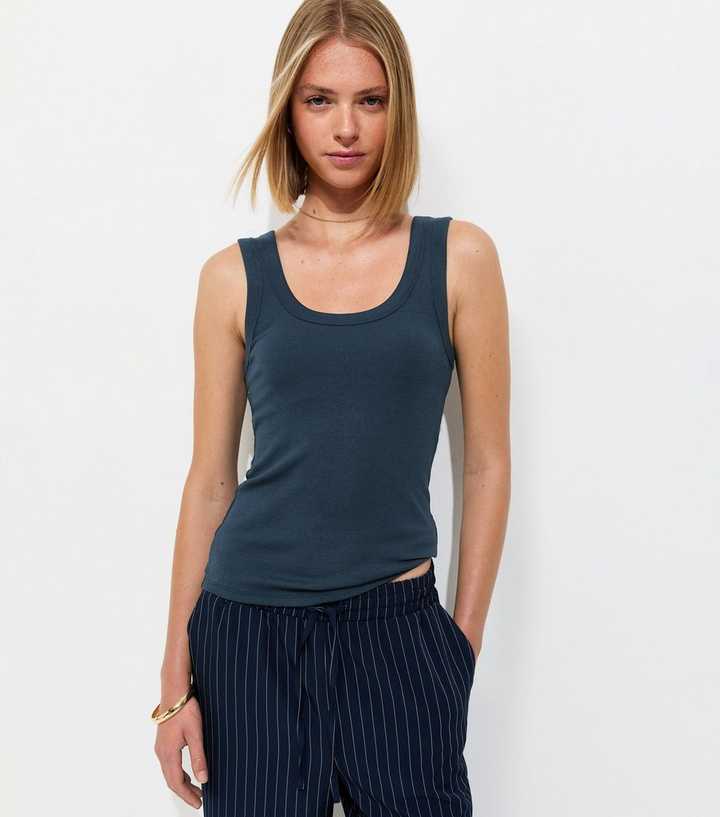 Navy Cotton Rich Scoop Neck Vest Top