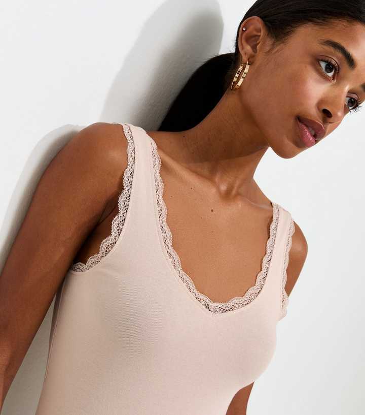 Stone Cotton Rich Lace Trim V-Neck Vest
