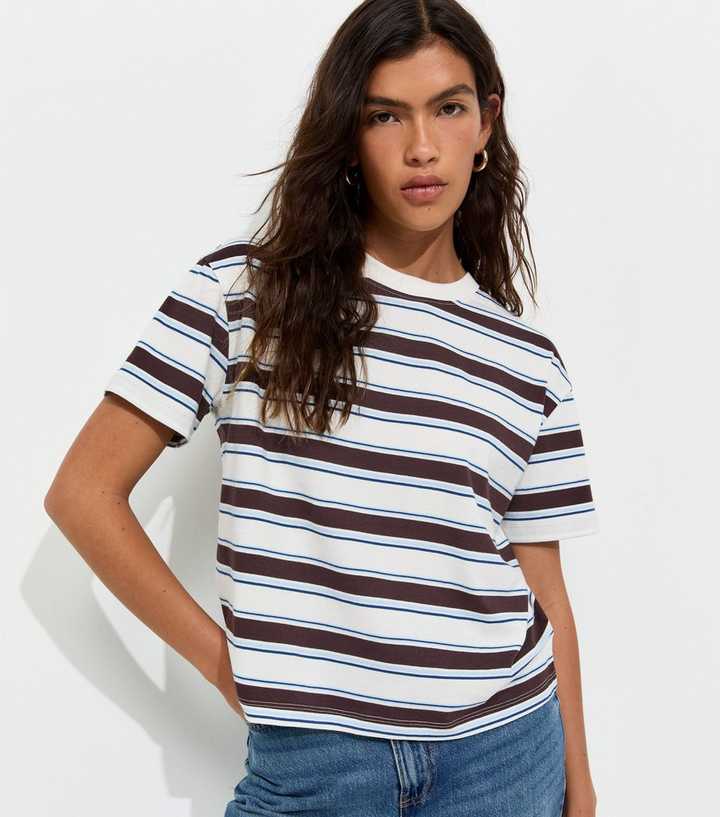 Brown Cotton Striped Boxy Fit T-Shirt