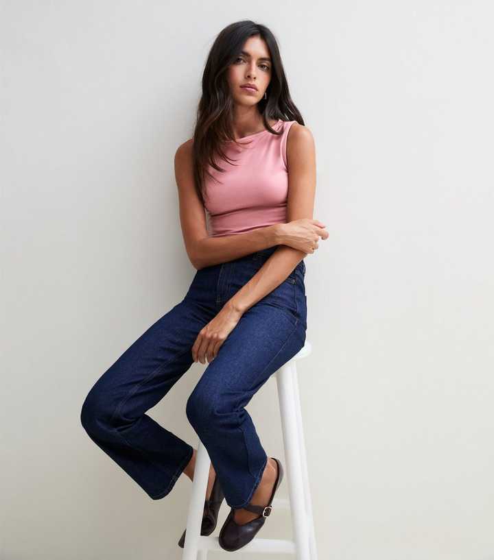 Pink Cotton Rich Boat Neck Sleeveless Top