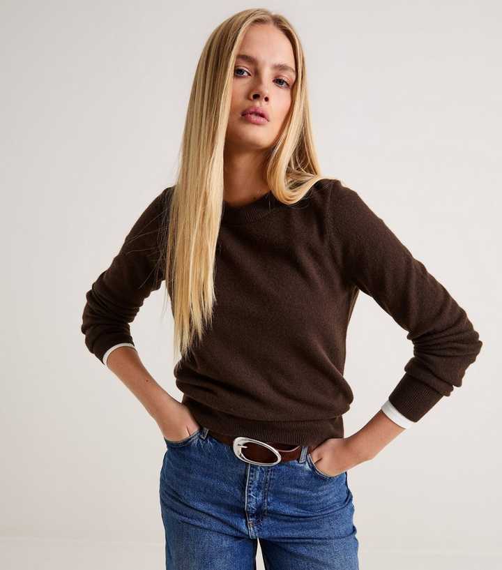 Premium Brown Pure Cashmere Crew Neck Jumper