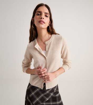 Premium Oatmeal Pure Cashmere Crew Neck Cardigan