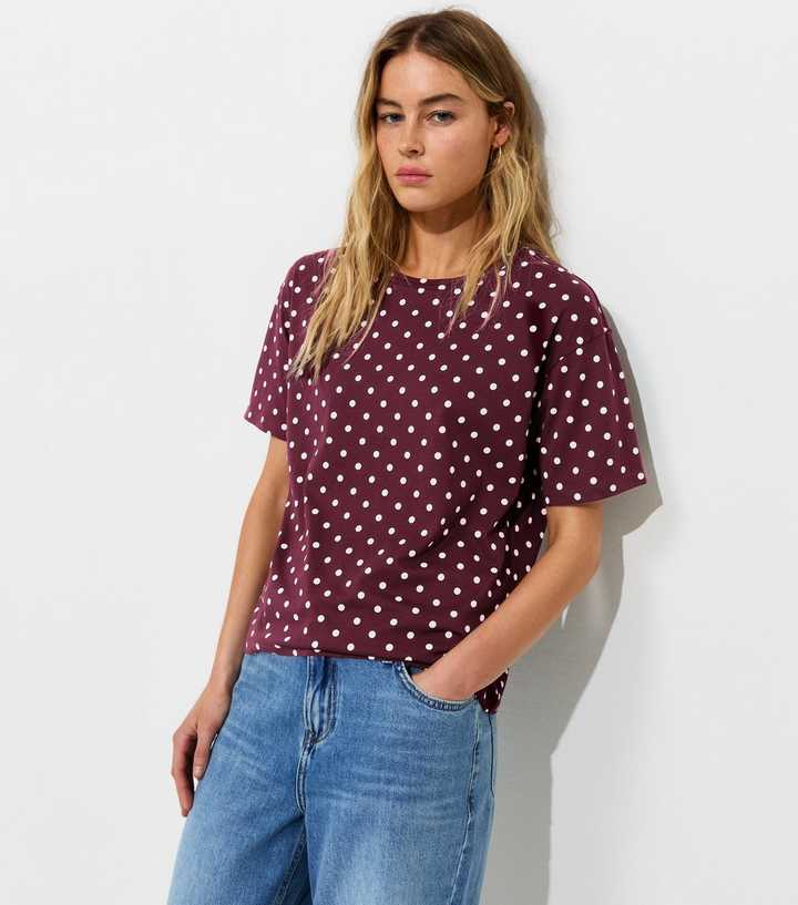 Red Cotton Spot Print Easy T-Shirt