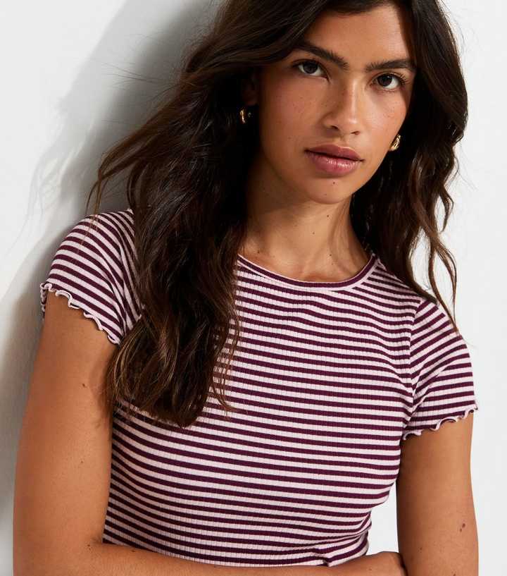 Burgundy Striped Ribbed Babylock T-Shirt