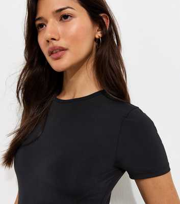 Black Jersey Longline Crew Neck T-Shirt