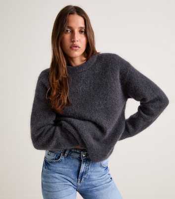 Premium Navy Mohair Wool Blend Crew Neck Jumper