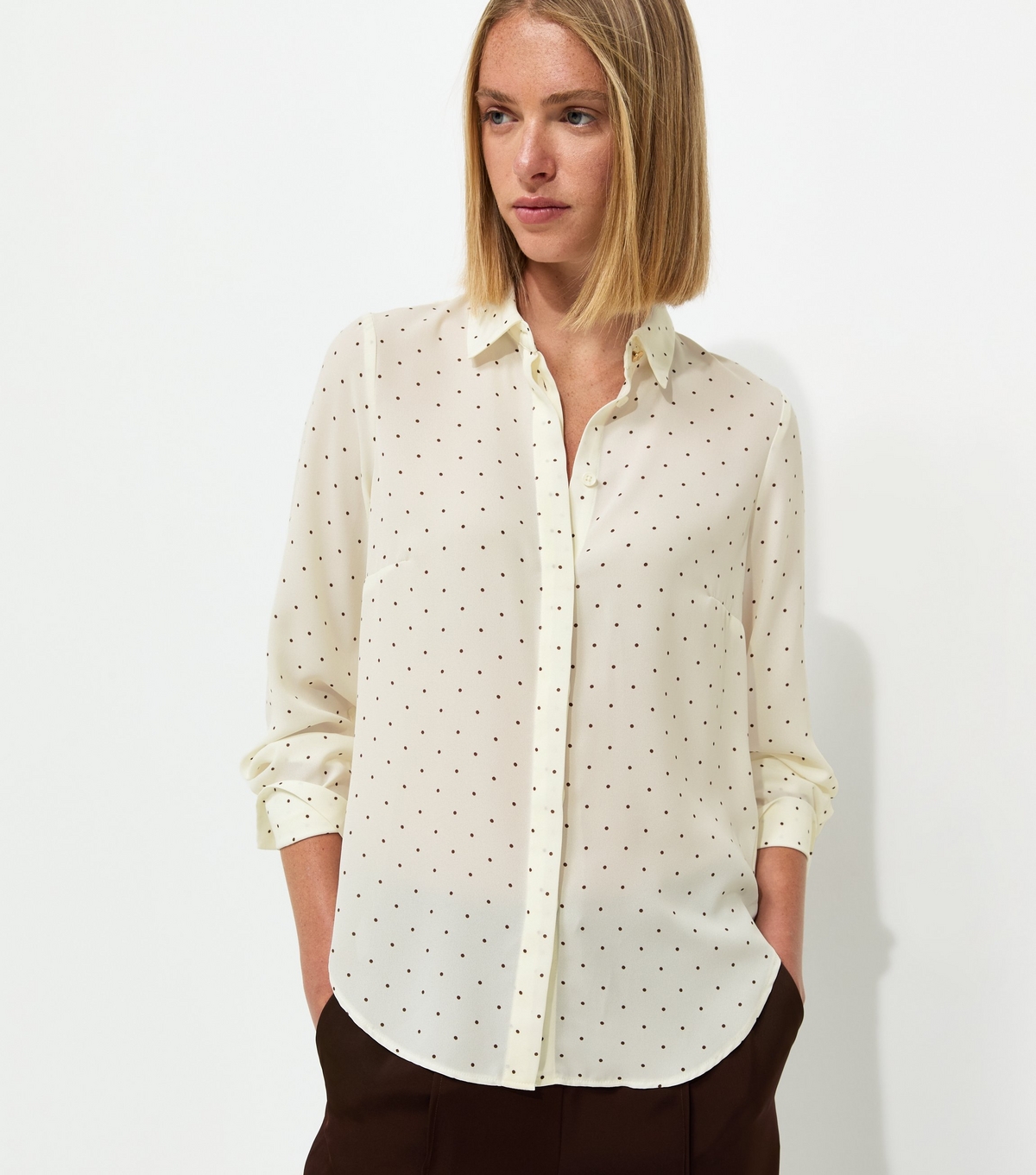 Women's White Polka Dot Gold Button Shirt New Look