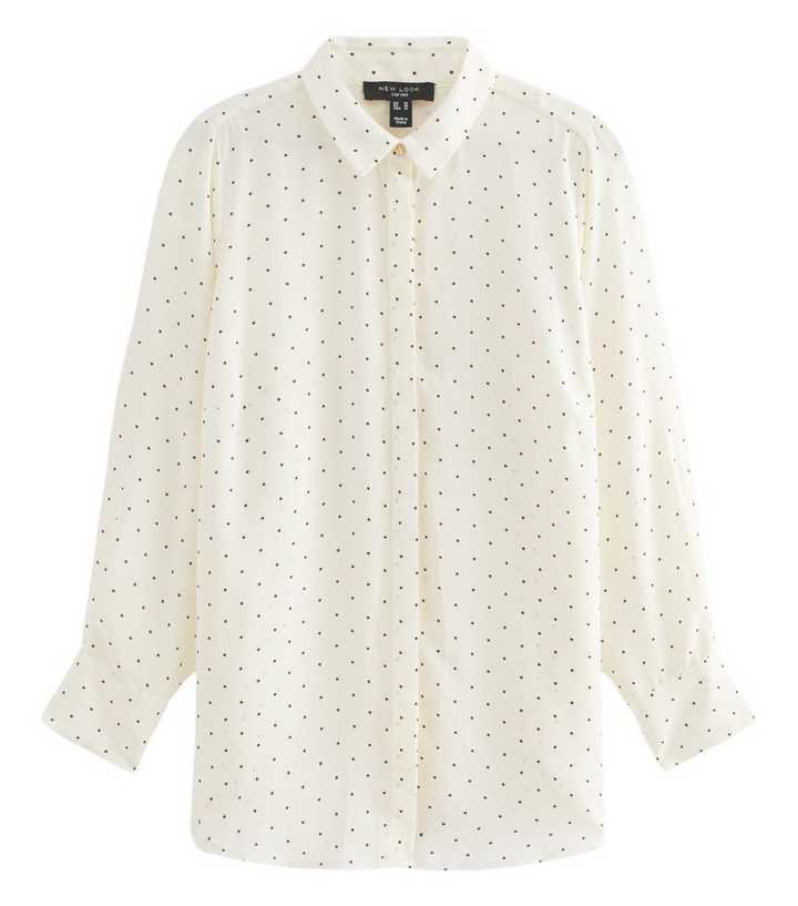 Curves Cream Polka Dot Gold Button Detail Blouse