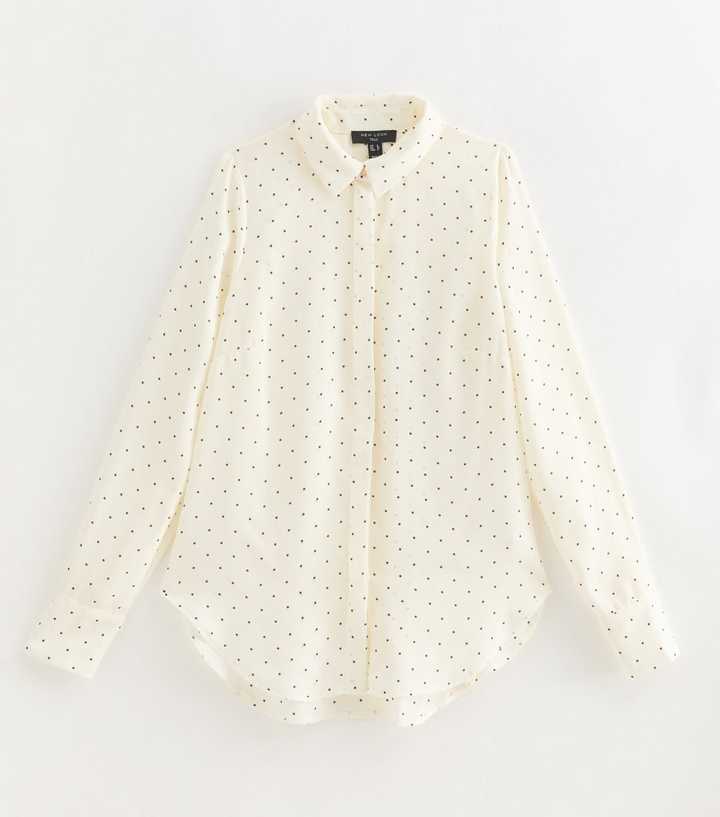 Tall White Polka Dot Gold Button Blouse