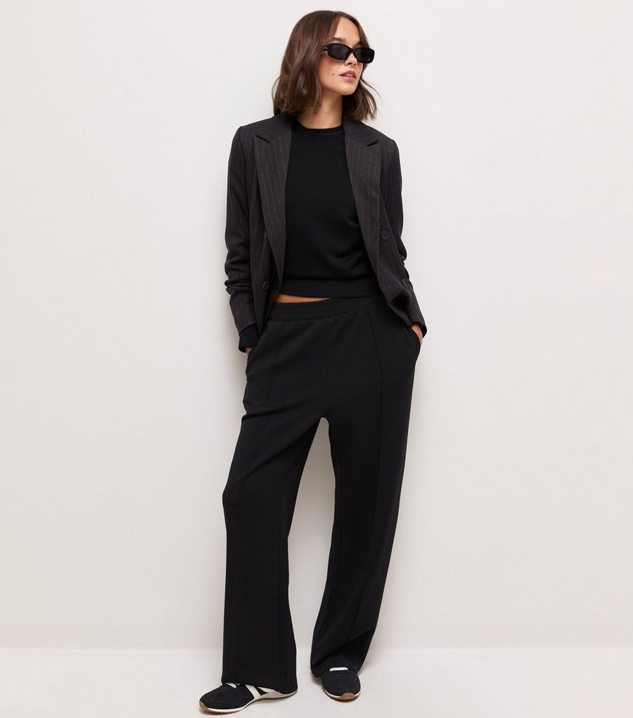 Premium Black Front Seam Wide Leg Joggers