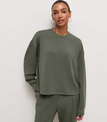 Premium Dark Khaki Relaxed Crew Neck Sweatshirt