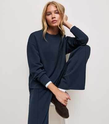 Premium Navy Relaxed Crew Neck Sweatshirt