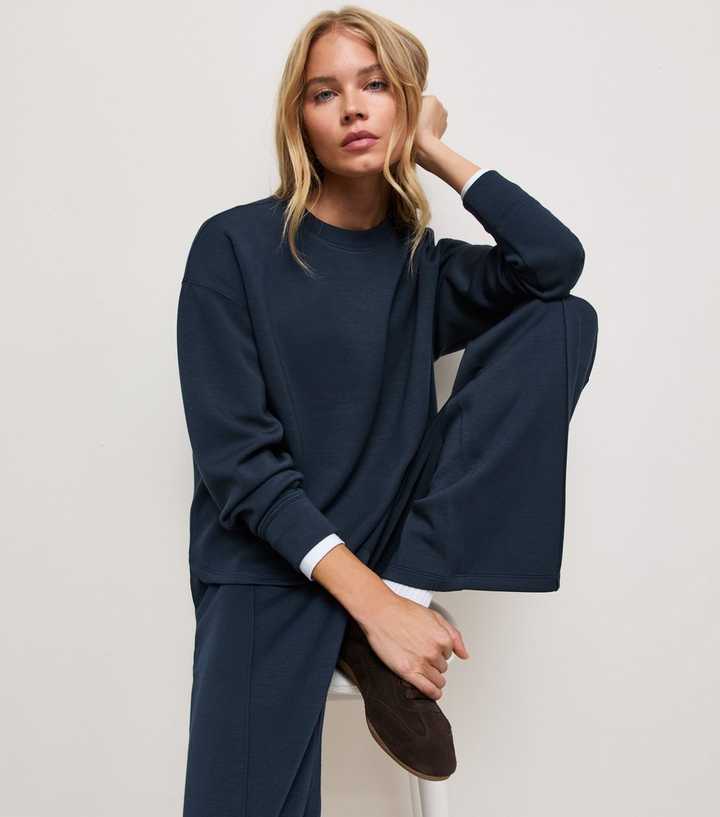 Premium Navy Relaxed Crew Neck Sweatshirt