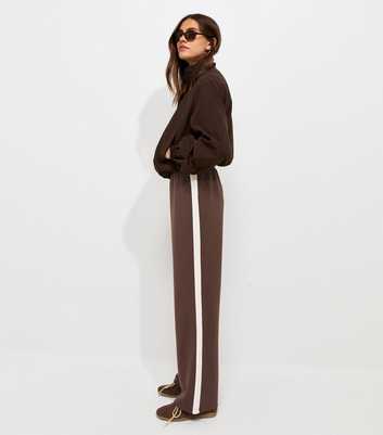 Premium Brown Side Stripe Wide Leg Trousers