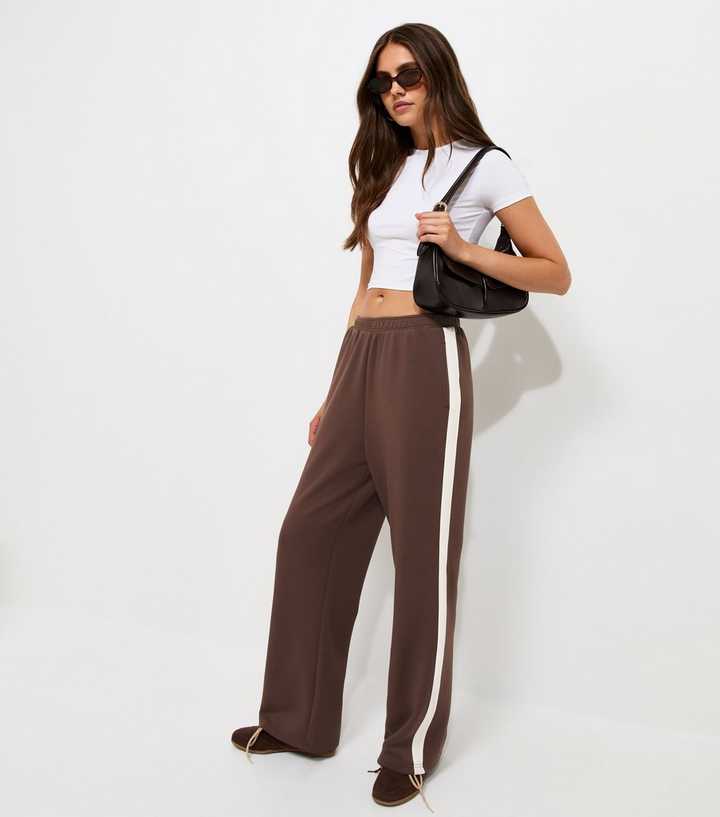 Premium Brown Side Stripe Wide Leg Trousers