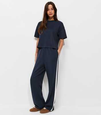 Premium Blue Side Stripe Wide Leg Trousers