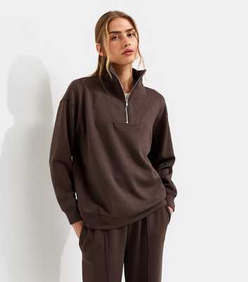 Premium Brown Three Quarter Zip Sweatshirt