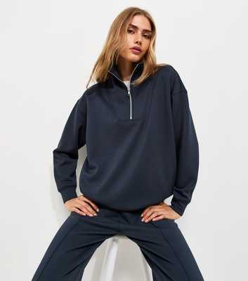 Premium Navy Three Quarter Zip Sweatshirt