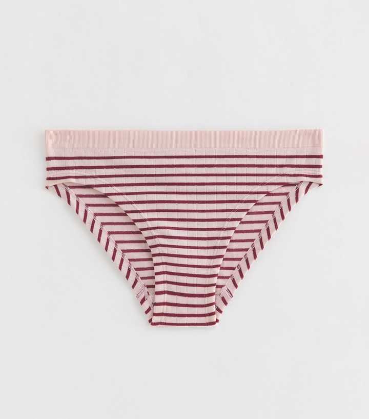 Girls Dark Burgundy Seamless Ribbed Stripe Briefs