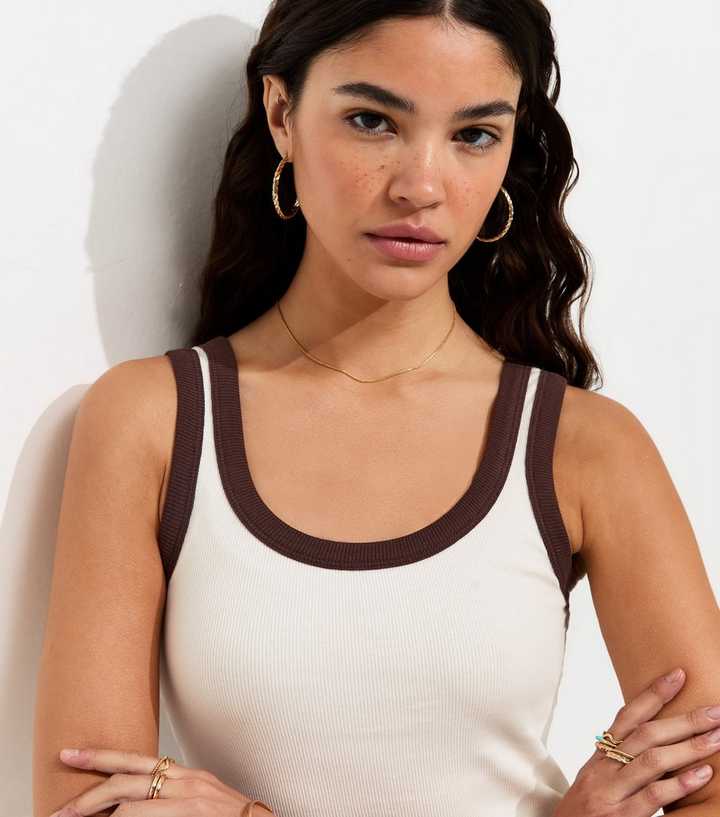 White Contrast Trim Scoop Neck Vest Top