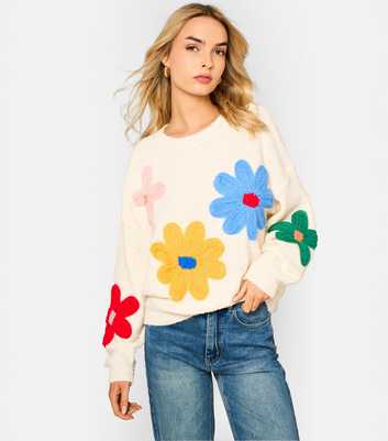 Gini London Cream and Multi Colour Floral Knitted Jumper