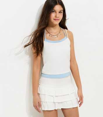 Girls White 2 In 1 Jersey Halter Neck Top