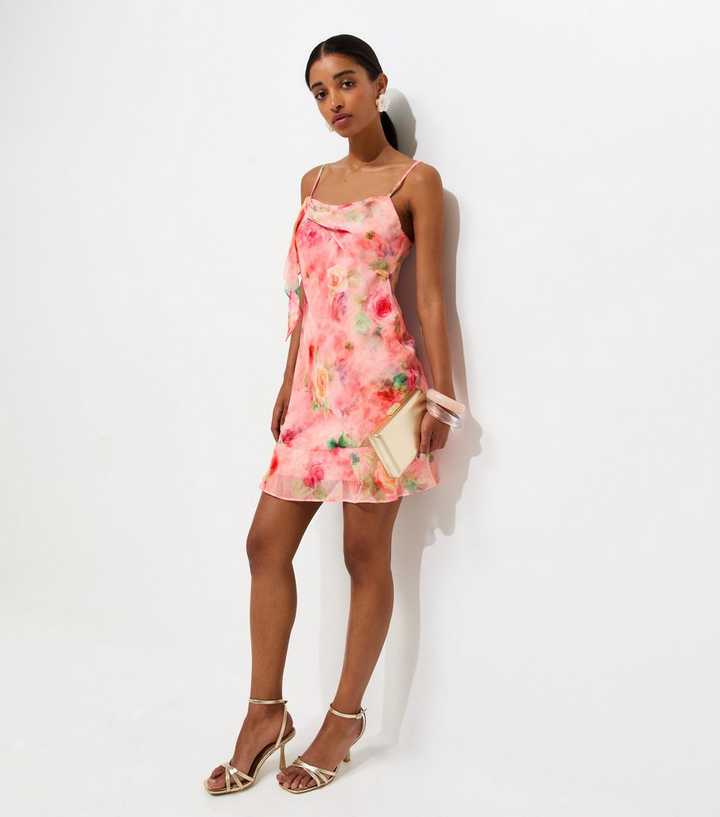 Pink Chiffon Floral Mini Dress | New Look