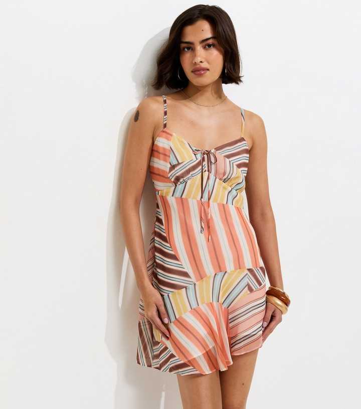 Multicoloured Abstract Pattern Hanky Hem Chiffon Mini Dress
