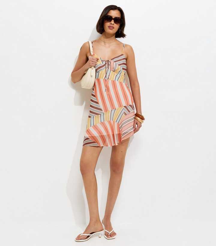 Multicoloured Abstract Pattern Hanky Hem Chiffon Mini Dress | New Look Multicoloured Abstract Pattern Hanky Hem Chiffon Mini Dress | New Look