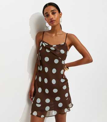 Dark Brown Chiffon Polka Dot Mini Dress