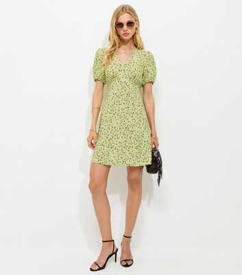 Yellow Floral Short Sleeve Mini Dress