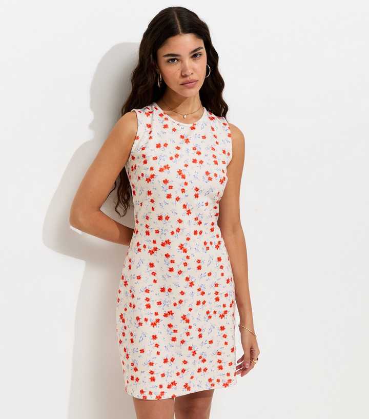 Cream Floral Print Mini Dress