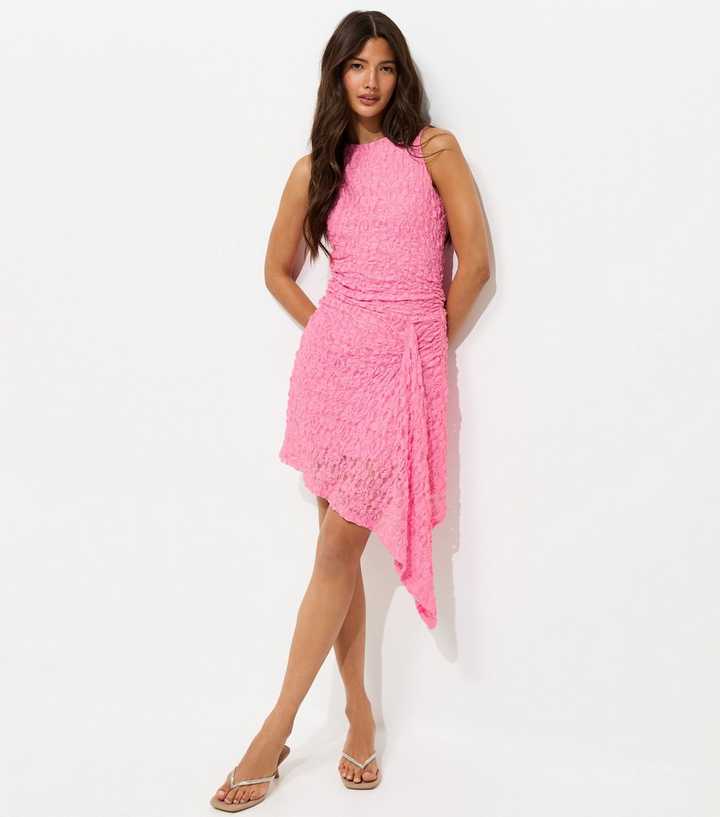 Light Pink Lace Sleeveless Asymmetric Mini Dress