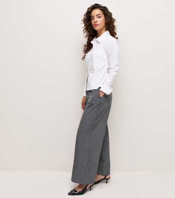 Petite Grey Woven Pinstripe Wide Leg Tailored Trousers