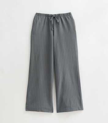 Petite Grey Woven Pinstripe Wide Leg Tailored Trousers
