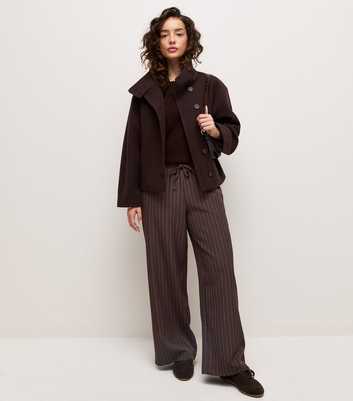 Petite Brown Woven Pinstripe Wide Leg Tailored Trousers