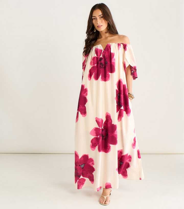 Gini London Pink Bardot Maxi Dress